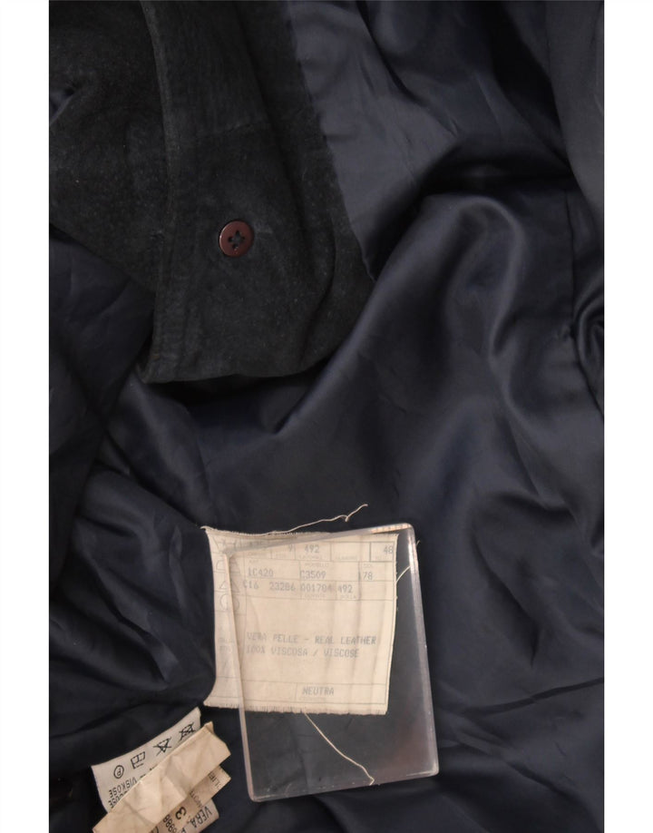 Винтажный женский замшевый пиджак оверсайз на 3 пуговицах IT 48 XL темно-синий