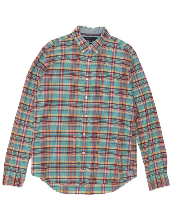 Tommy Hilfiger Мужская рубашка New York Fit Medium Бирюзовая клетка в хлопковую клетку