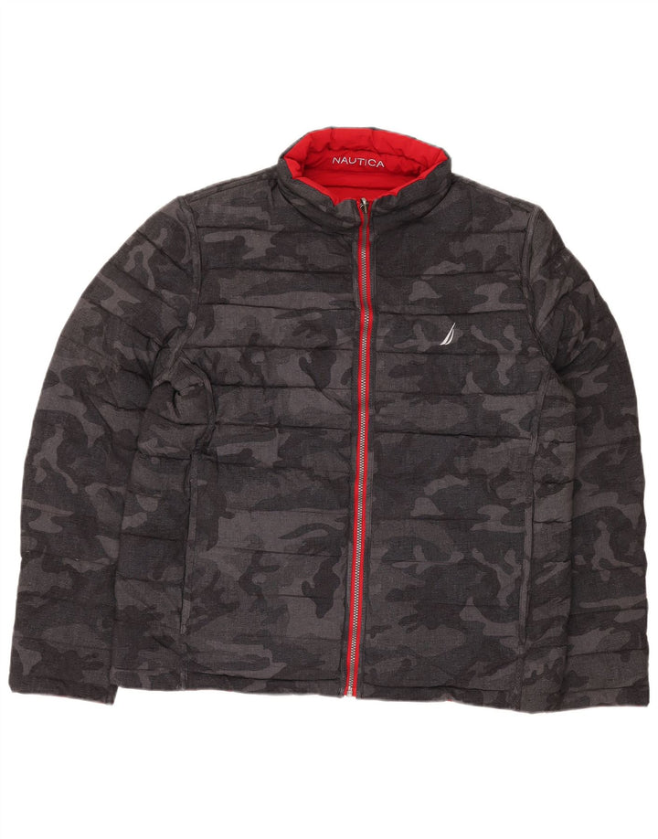 Мужская двусторонняя стеганая куртка NAUTICA UK 40, большая, черная, камуфляжная