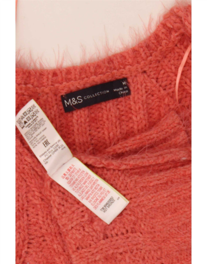 Женский джемпер с v-образным вырезом Marks & Spencer UK 12, полиэстер среднего розового цвета