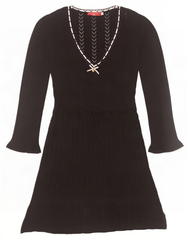 Conbipel Womens Long Sleeve Jumper Dress UK 8 Small Black Cotton