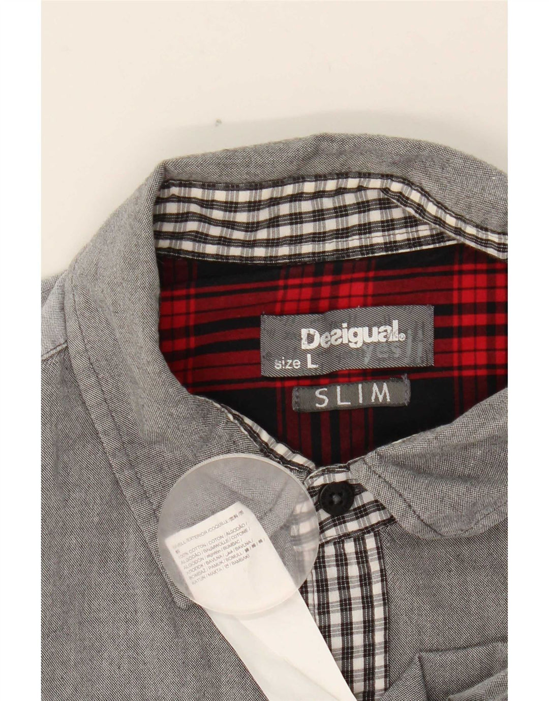 Мужская тонкая рубашка Desigual в крупную серую клетку из хлопка