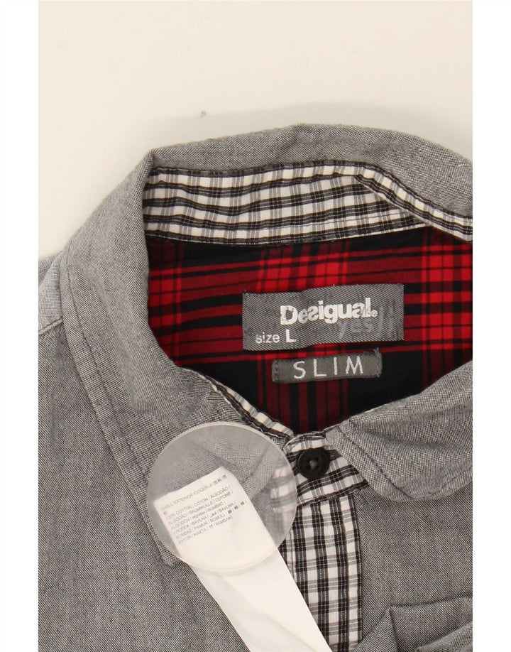 Мужская тонкая рубашка Desigual в крупную серую клетку из хлопка