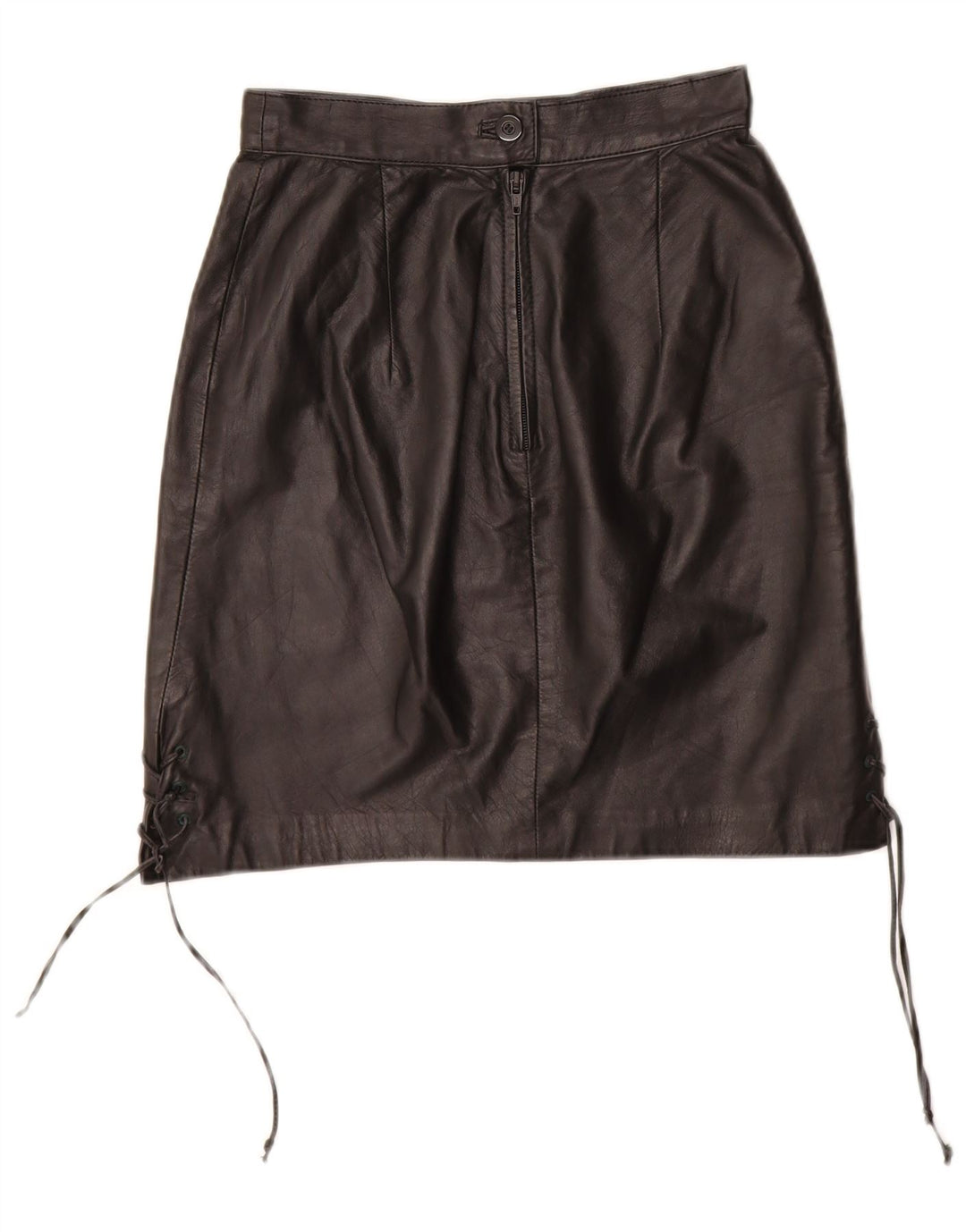 ВИНТАЖНАЯ женская кожаная юбка EU 34 XS W24 Черная кожа