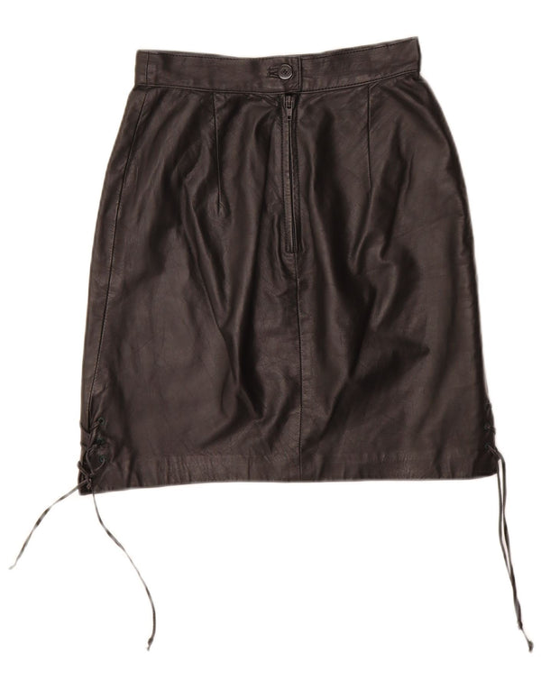 ВИНТАЖНАЯ женская кожаная юбка EU 34 XS W24 Черная кожа
