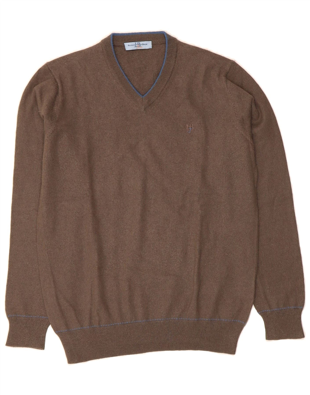 HARMONT & BLAINE Mens V-Neck Jumper Sweater Medium Brown Wool Vintage Harmont & Blaine and Second-Hand Harmont & Blaine from Messina Hembry 
