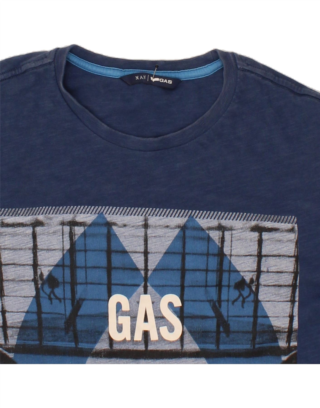 GAS Mens Graphic T-Shirt Top Medium Navy Blue Cotton Vintage Gas and Second-Hand Gas from Messina Hembry 