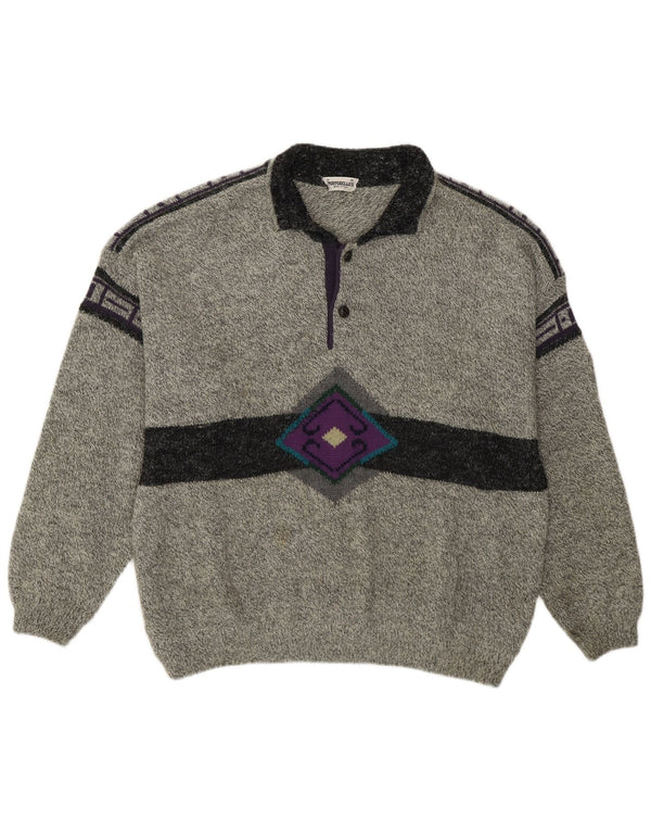 Мужской джемпер с воротником-поло Portobello’s XL, серый акрил с геометрическим узором в стиле ретро