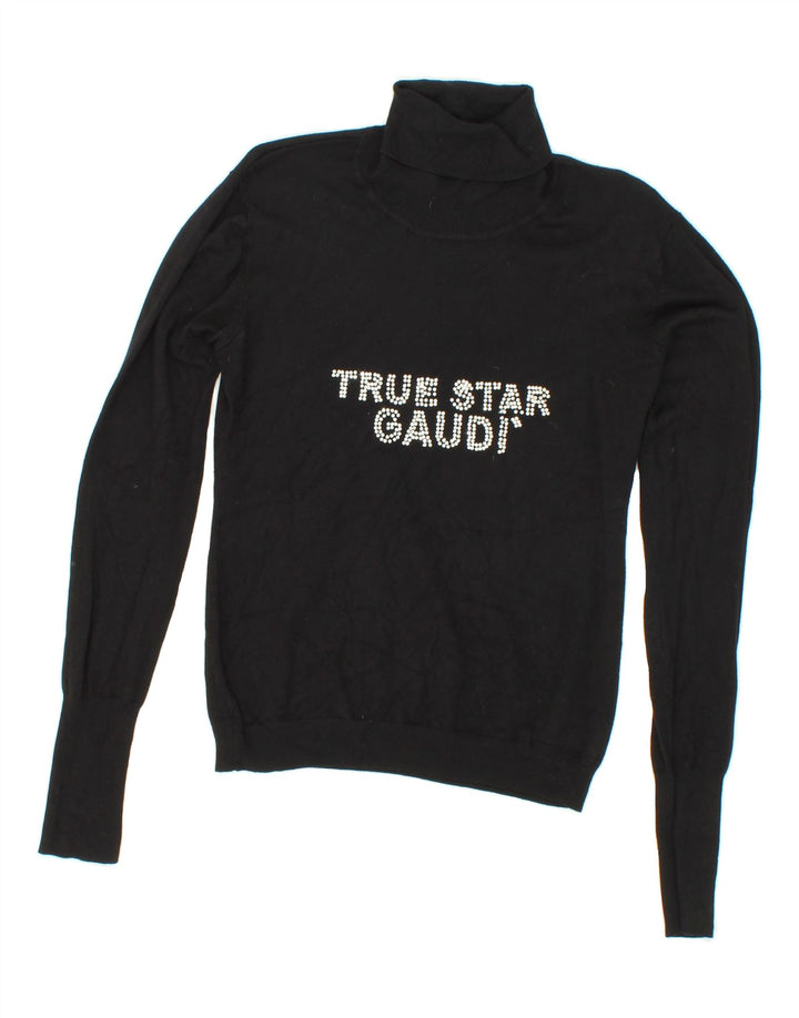 GAUDI Womens Graphic Roll Neck Jumper Sweater UK 10 Small Black Vintage Gaudi and Second-Hand Gaudi from Messina Hembry 