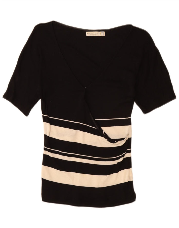 Женская блузка Zara Top UK 12, средний черный лиоцелл с цветными блоками