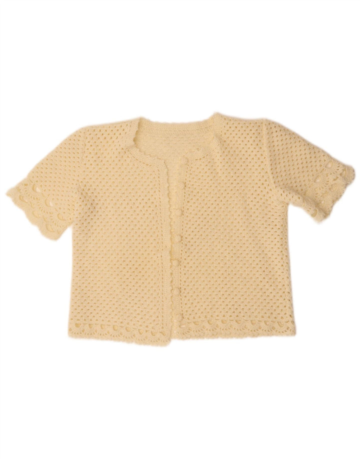 VINTAGE Женский укороченный кардиган с короткими рукавами UK 14 Средний Off Белый