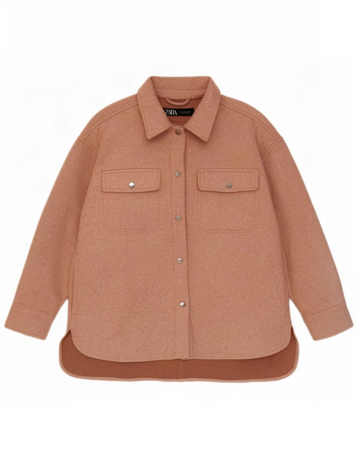 Женская куртка оверсайз Zara Shacket UK 14, полиэстер среднего розового цвета