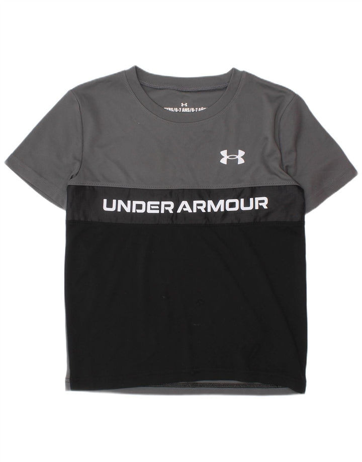 Футболка с рисунком для мальчиков UNDER ARMOR, топ 6–7 лет, серый полиэстер с цветными блоками