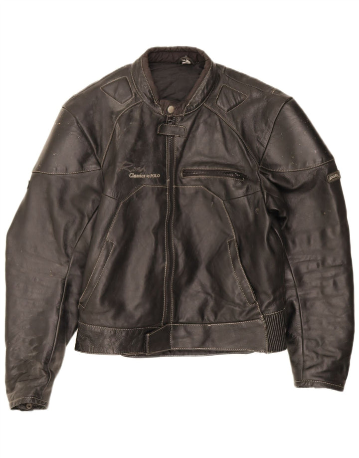 Женская кожаная куртка POLO Racer UK 14, кожа среднего размера, черная