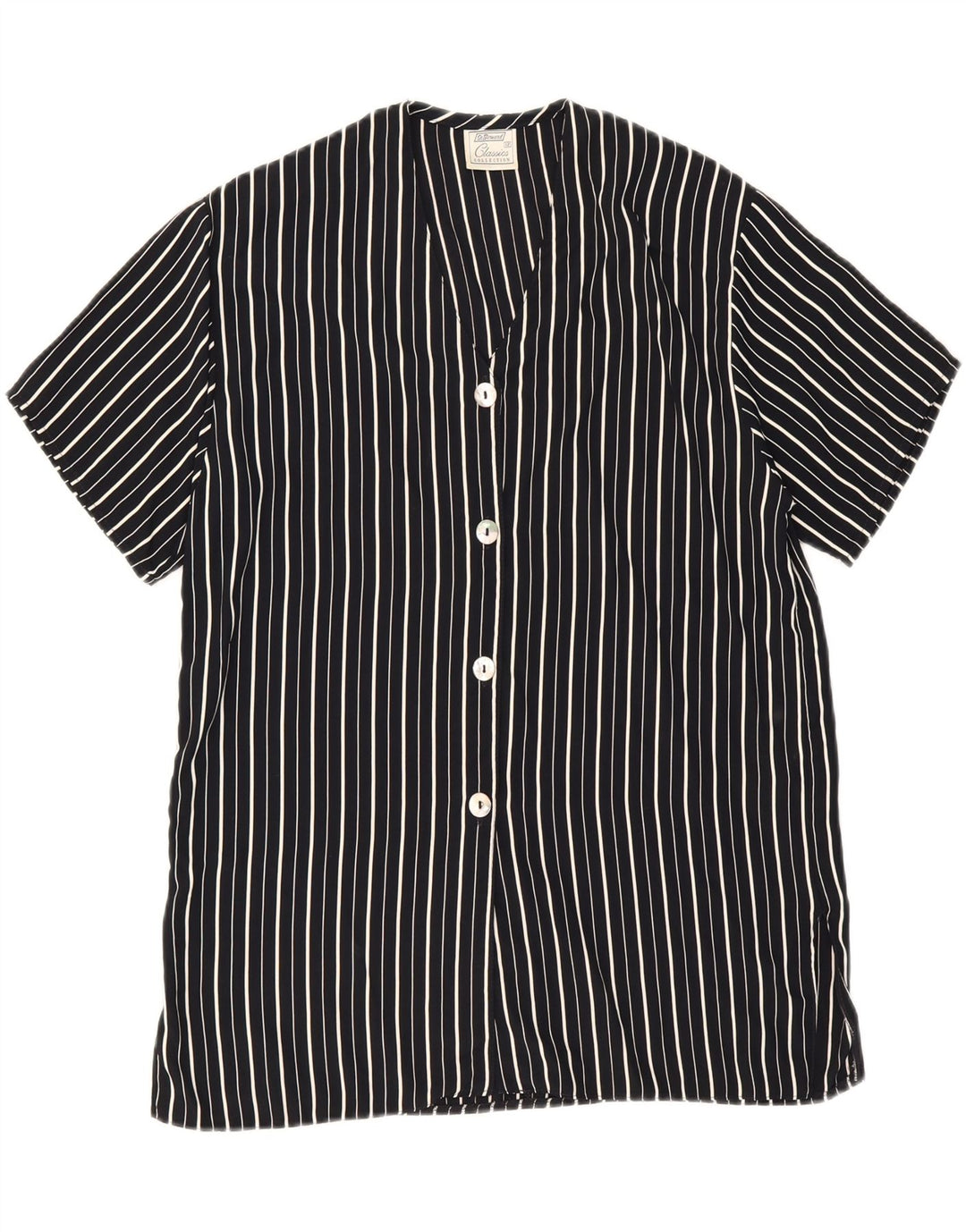 ST. BERNARD Womens Shirt Blouse UK 12 Medium Black Striped Viscose Vintage St. Bernard and Second-Hand St. Bernard from Messina Hembry 