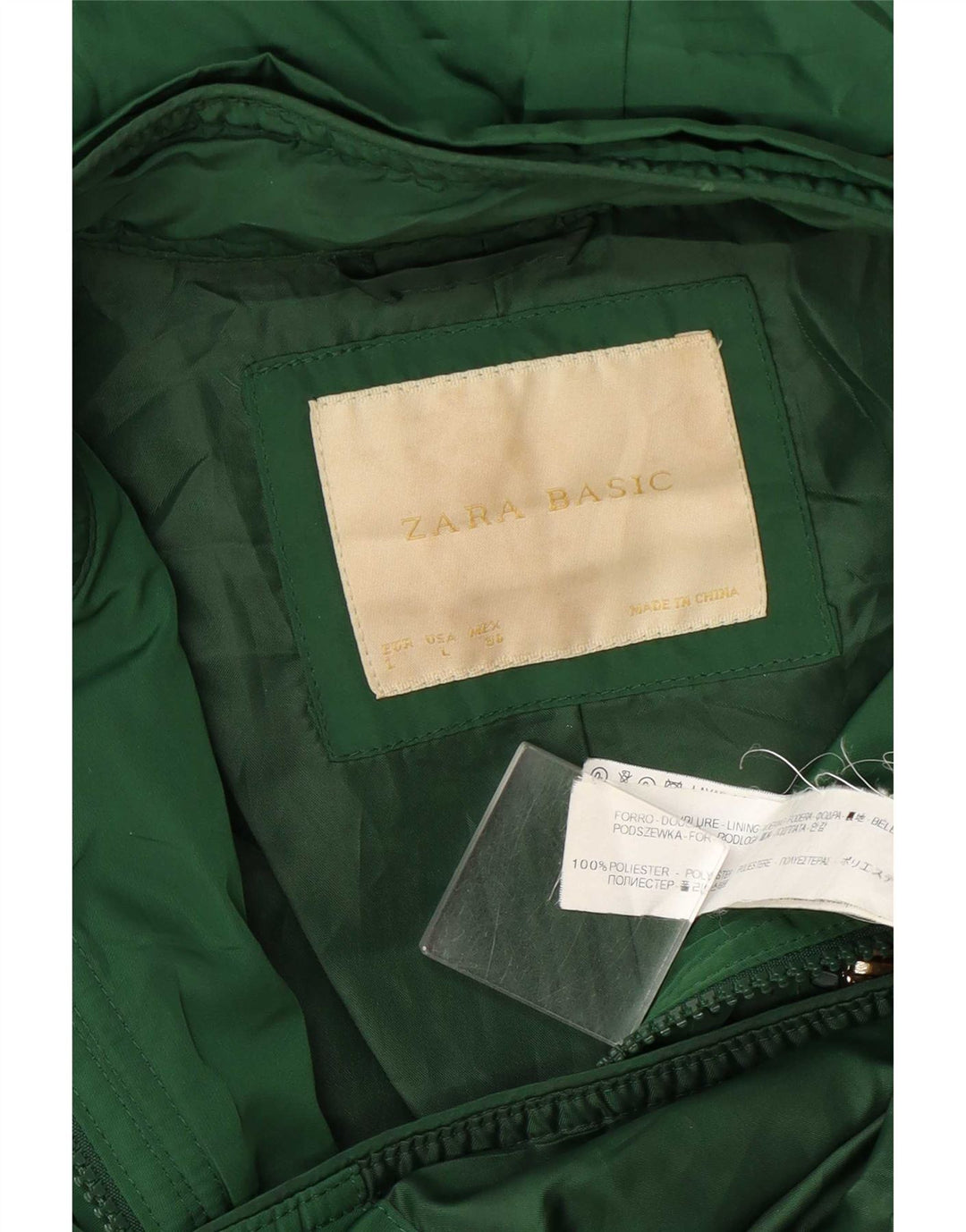 Женская стеганая куртка Zara UK 14, большой зеленый полиэстер с капюшоном