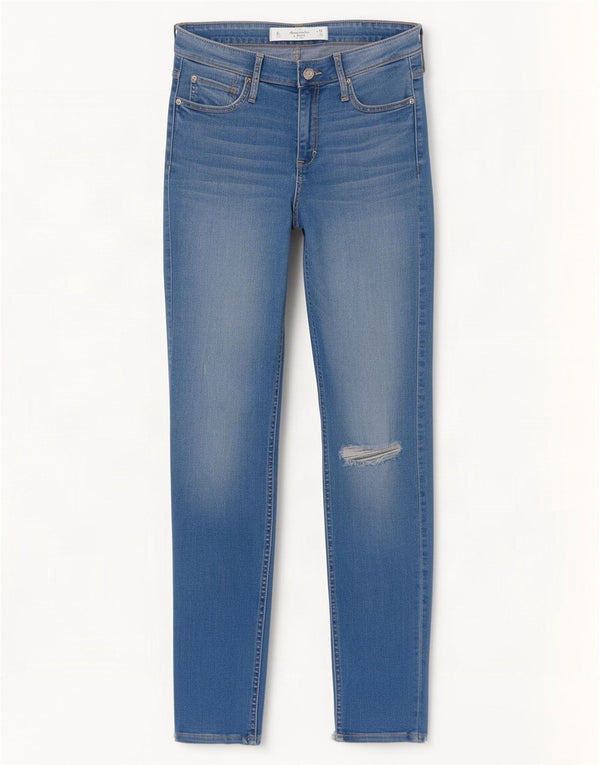 Женские потертые джинсы скинни Abercrombie & Fitch США 6, средние W28 L27, синие