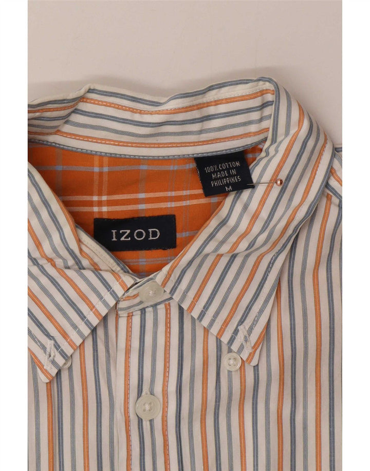 Izod Мужская рубашка с коротким рукавом, хлопковая средняя белая полоска
