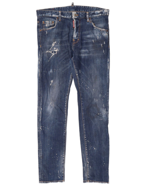 Мужские потертые узкие джинсы Dsquared2 IT 48 Medium W32 L32 Синий хлопок