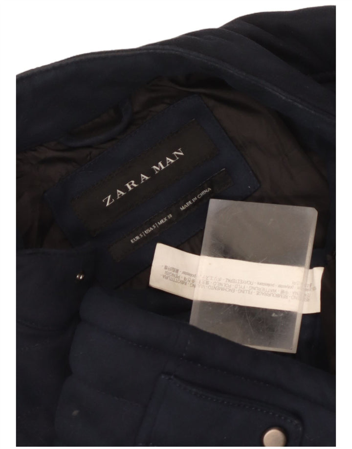 Мужская стеганая куртка Zara UK 36, маленькая, темно-синяя, полиэстер