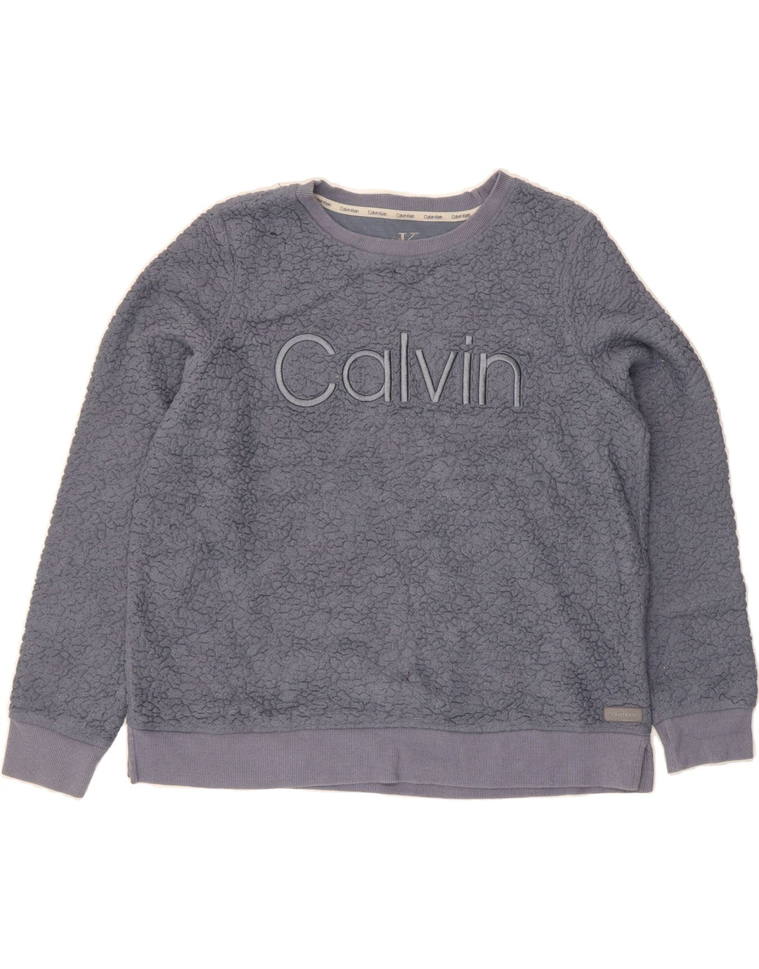 CALVIN KLEIN Womens Graphic Fleece Jumper UK 14 Medium Grey Polyester Vintage Calvin Klein and Second-Hand Calvin Klein from Messina Hembry 