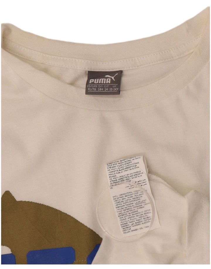 Футболка с рисунком PUMA для мальчиков, топ 13–14 лет, белый хлопок