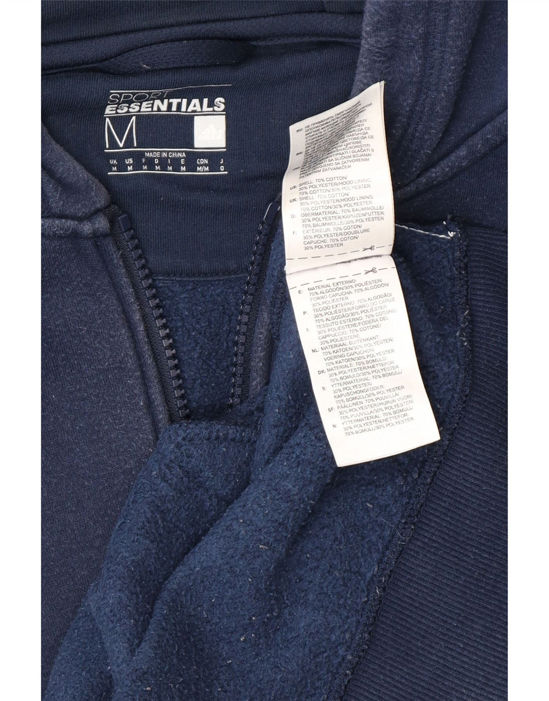 ADIDAS Мужской свитер с капюшоном на молнии, средний темно-синий, хлопок