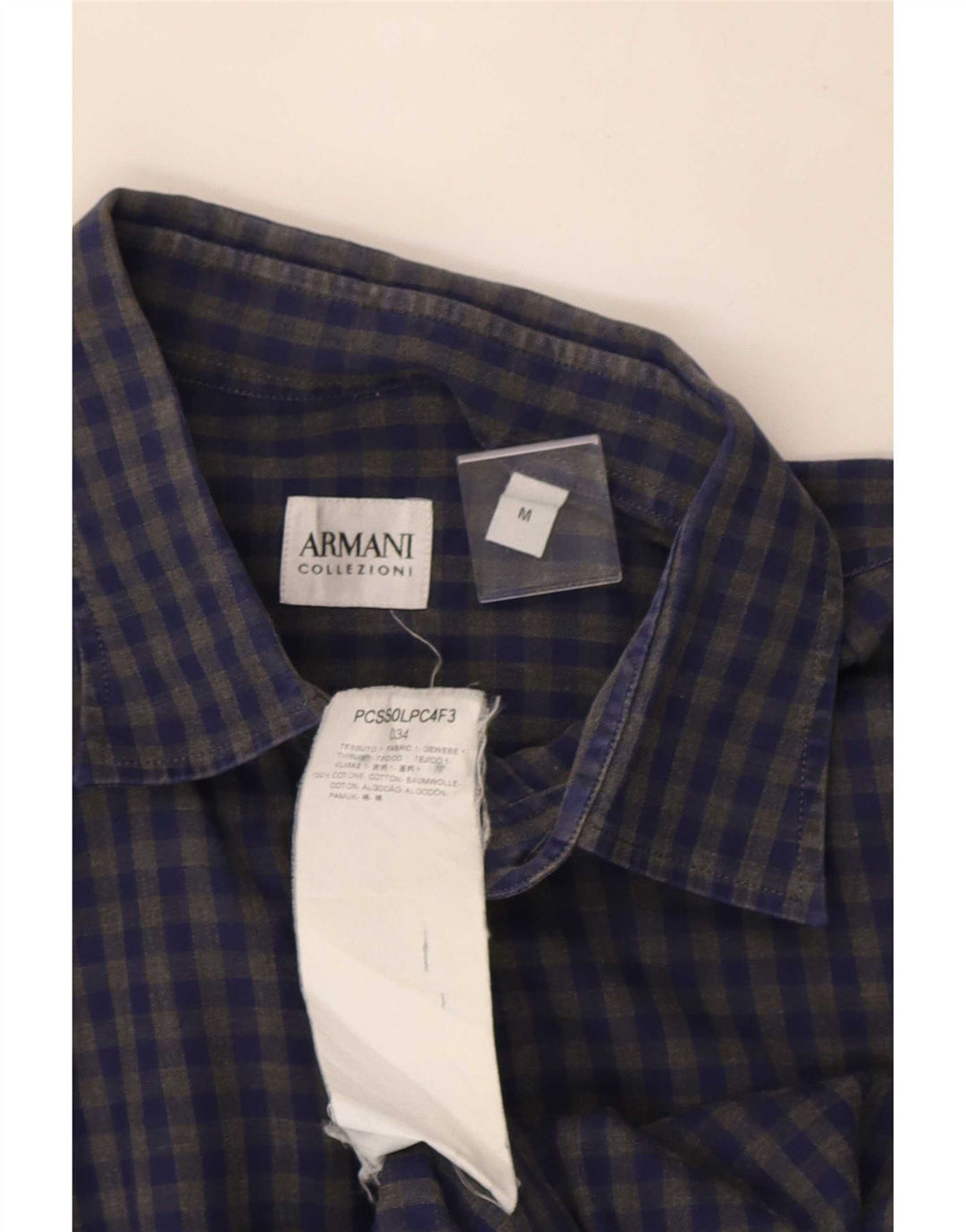 Мужская рубашка Armani Collezioni среднего размера из хлопка в клетку синего цвета