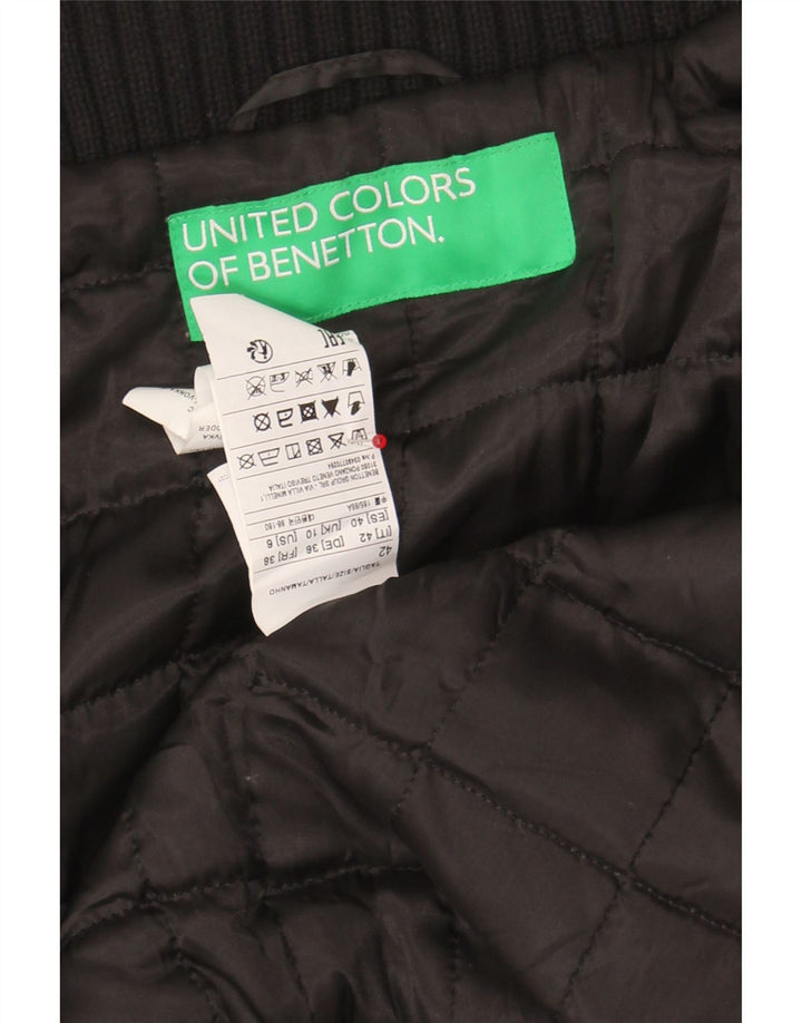 BENETTON Womens Crop Bomber Jacket UK 10 Small Black Camouflage Polyester Vintage Benetton and Second-Hand Benetton from Messina Hembry 