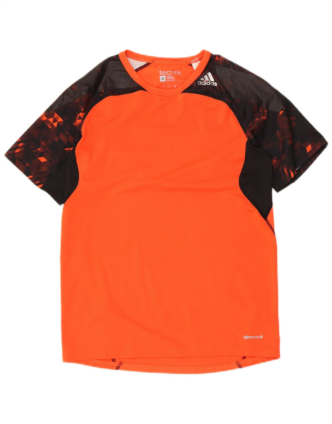 Adidas Mens Tech Fit Футболка Топ Маленький Оранжевый Полиэстер с цветными блоками