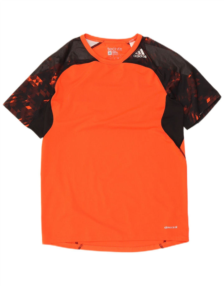 Adidas Mens Tech Fit Футболка Топ Маленький Оранжевый Полиэстер с цветными блоками