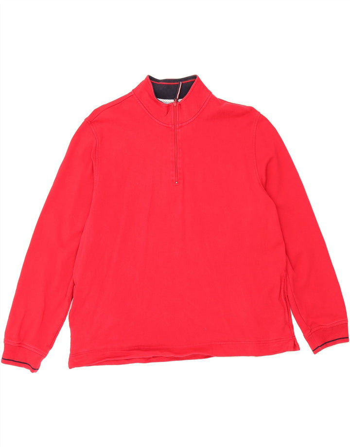 TOMMY HILFIGER Mens Zip Neck Sweatshirt Jumper Large Red Cotton Vintage Tommy Hilfiger and Second-Hand Tommy Hilfiger from Messina Hembry 