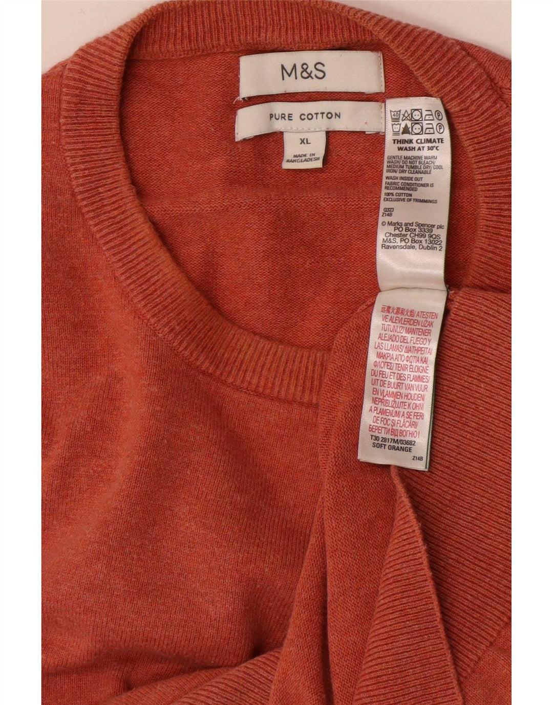 Мужской джемпер с круглым вырезом Marks & Spencer XL оранжевый хлопковый