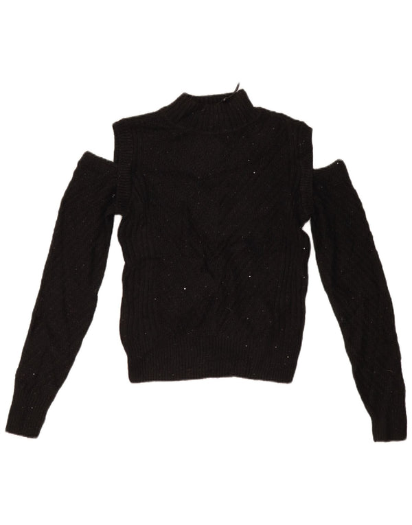 Женский джемпер с открытыми плечами DKNY с высоким воротником, Великобритания 6 XS, черный акрил