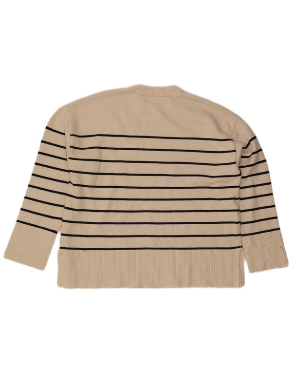 Женский джемпер с круглым вырезом Zara UK 14, средний размер, вискоза в белую полоску