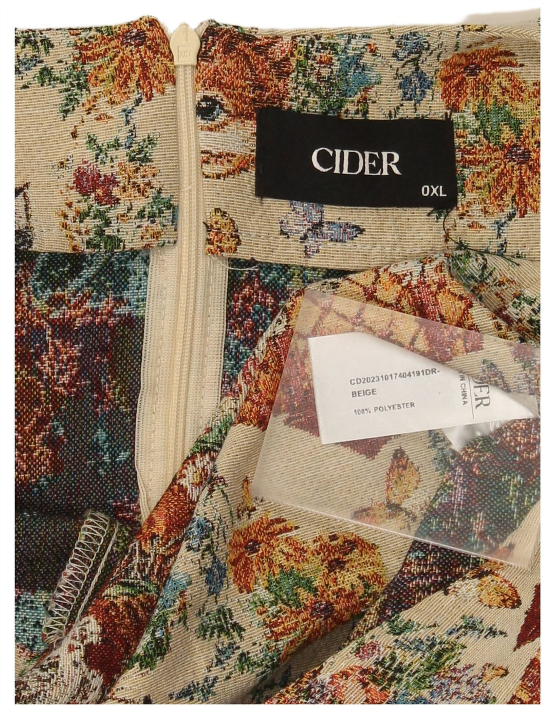 Сидр Женское мини-свободное платье без рукавов в стиле ретро, Великобритания, 18 XL, бежевый, полиэстер, кошка