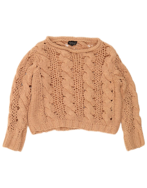 Topshop Womens Oversized Crop Boat Neck Jumper Sweater UK 10 Small Beige
