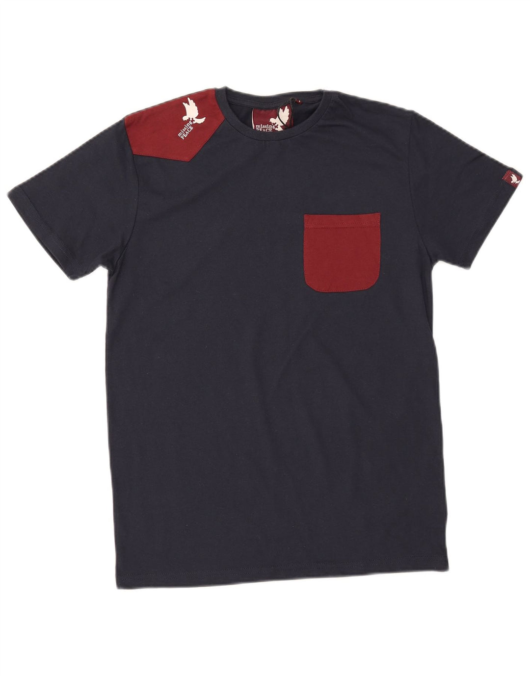Мужская футболка с рисунком MISSING PEACE, маленькая, темно-синяя, хлопковая с цветными блоками