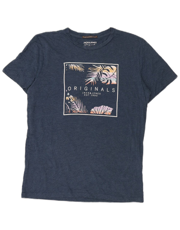 Мужская футболка с рисунком Jack & Jones, большой темно-синий хлопок