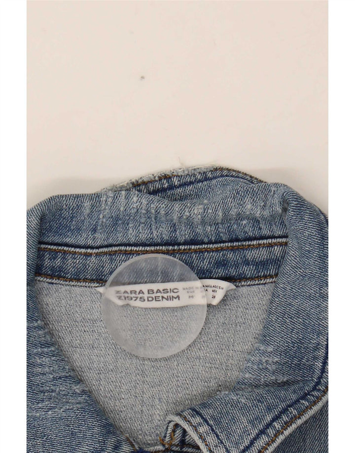 Женская укороченная джинсовая куртка Zara UK 12, хлопок среднего синего цвета