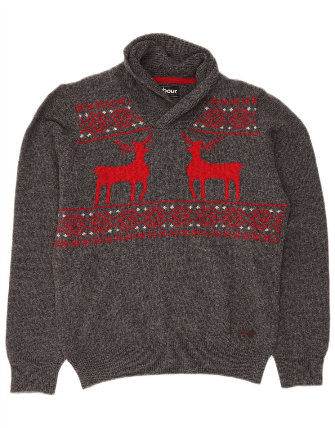 Джемпер BARBOUR для мальчиков с шалевым вырезом, свитер, 15–16 лет, размер 2XL, серый, шерсть Fair Isle