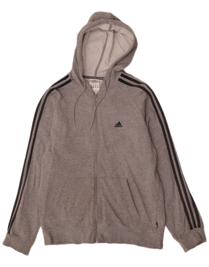 Мужской свитер с капюшоном на молнии ADIDAS, средний серый хлопок с крапинками