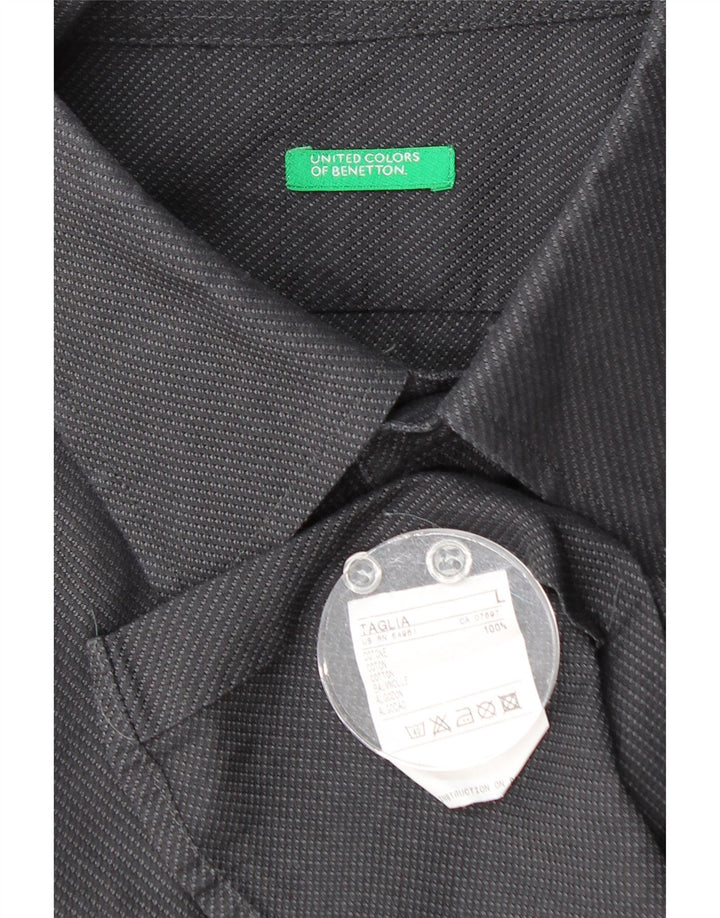 Мужская рубашка BENETTON, большая серая, хлопковая в крапинку