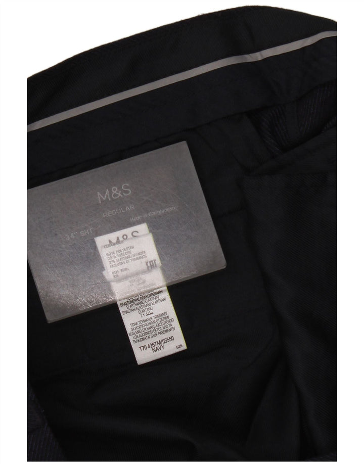 Мужские прямые костюмные брюки Marks & Spencer W34 L29 темно-синие из полиэстера