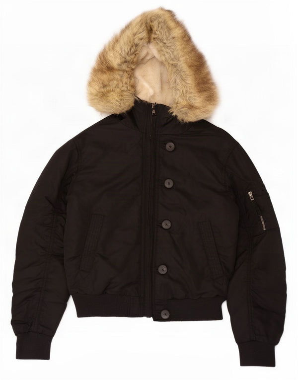 Женская куртка оверсайз из шерпы с капюшоном Jack Wills UK 6 XS, черный полиэстер