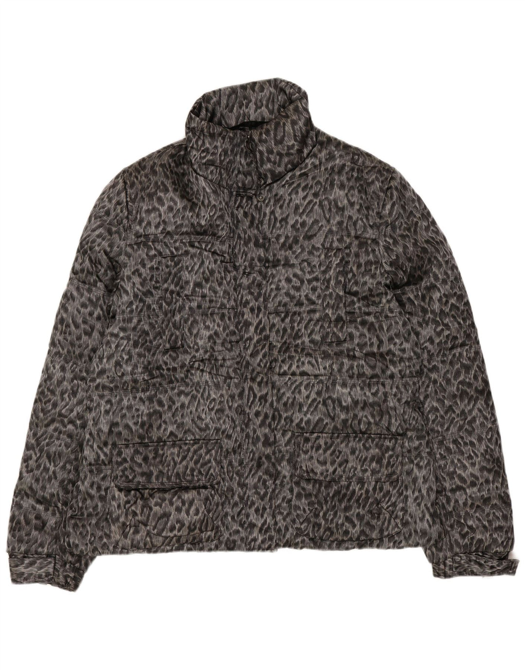 Женская стеганая куртка Zara UK 18 XL серого цвета из полиэстера с животным принтом