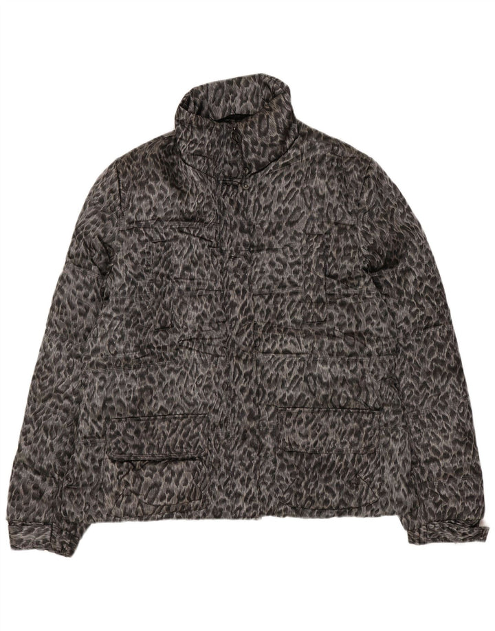 Женская стеганая куртка Zara UK 18 XL серого цвета из полиэстера с животным принтом