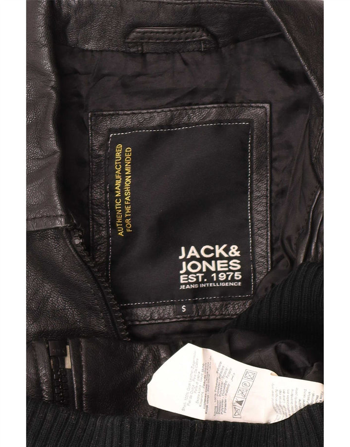 Мужская кожаная куртка Jack & Jones UK 36 маленькая черная