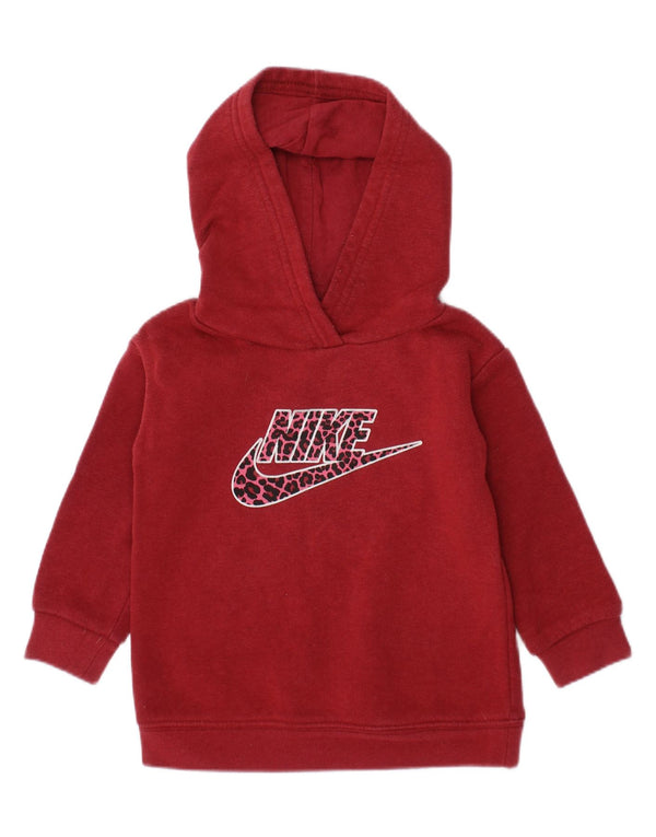 NIKE Baby Girls Graphic Hoodie Jumper 9-12 Months Burgundy Cotton