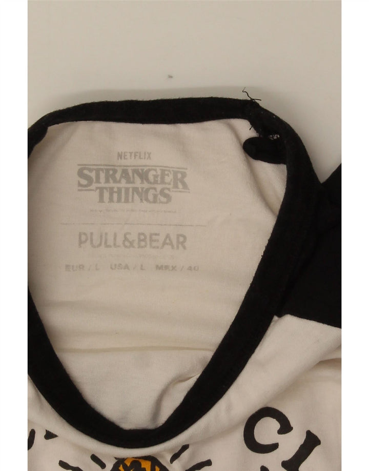 Мужская футболка с рисунком Pull & Bear, большой белый хлопок с цветными блоками